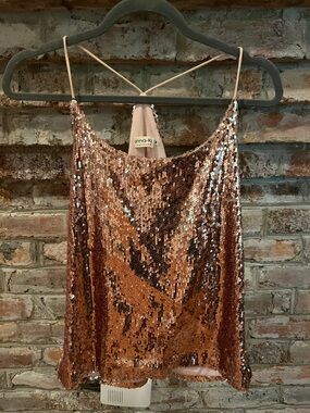 anna-kaci Rose Pink Sequin Cami Top
